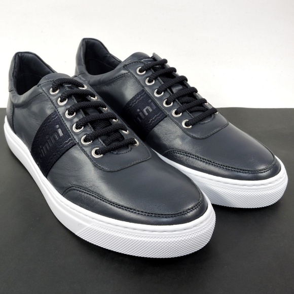BALDININI ?? MEN\'S BLUE SOFT LEATHER COMFORT FASHION SNEAKERS